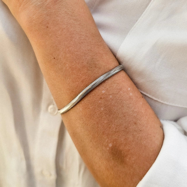 Pulseira Malha Snake Banho Ródio Branco