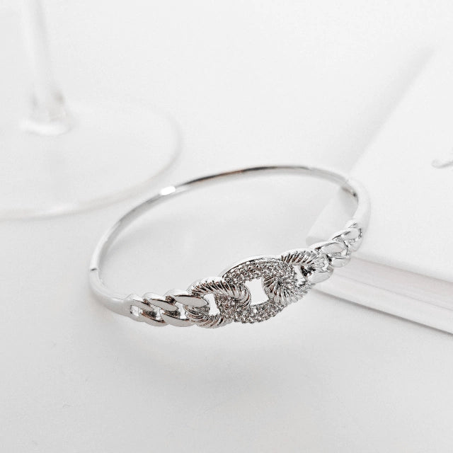 Bracelete Cravejado Elis Banho Ródio Branco