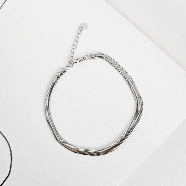 Pulseira Malha Snake Banho Ródio Branco