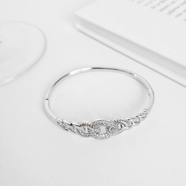 Bracelete Cravejado Elis Banho Ródio Branco