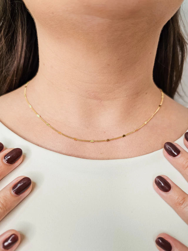 Colar Coração Nara 45cm Banho Ouro 18k