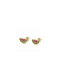 Brinco Mini Melancia Maya Cravejada Banho Ouro 18K