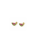 Brinco Mini Melancia Maya Cravejada Banho Ouro 18K