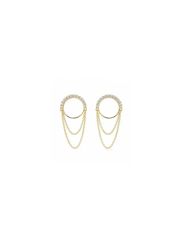 Brinco Círculo Cravejado Corrente Banho Ouro 18k