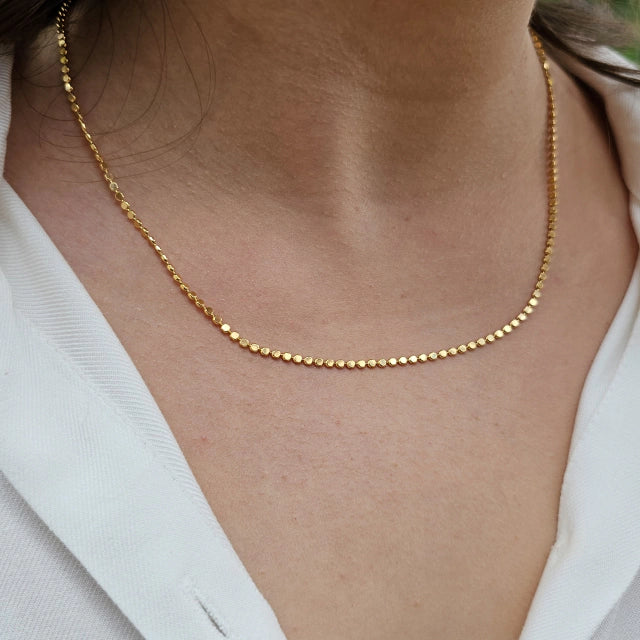 Colar Bolinhas Achatadas Clara 45cm Banho Ouro 18K