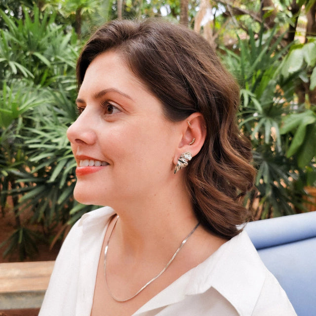 Brinco Folha Maria P Banho Ródio Branco