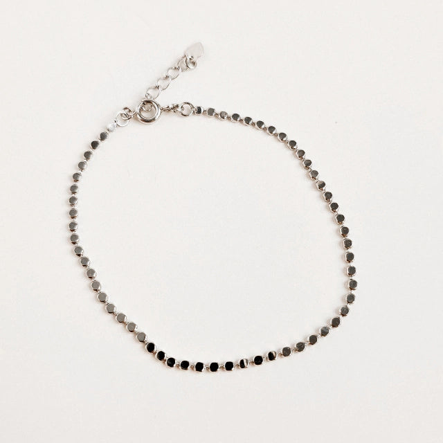 Pulseira Bolinhas Achatadas Clara Banho Ródio Branco
