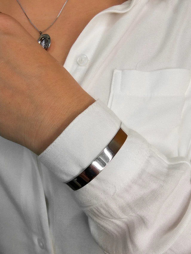 Bracelete Liso Square Elis Banho Ródio Branco
