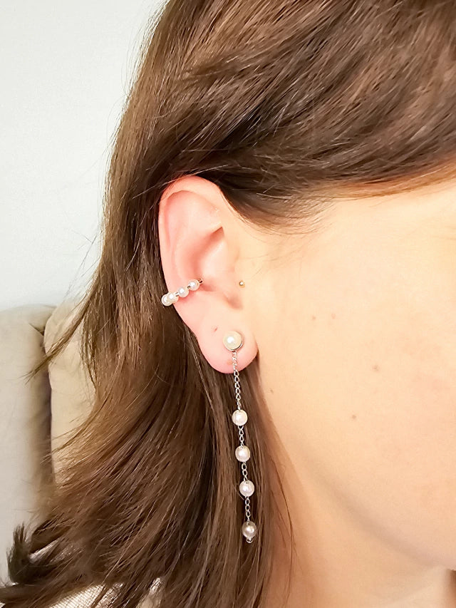 Piercing Fake Pérolas Banho Ródio Branco