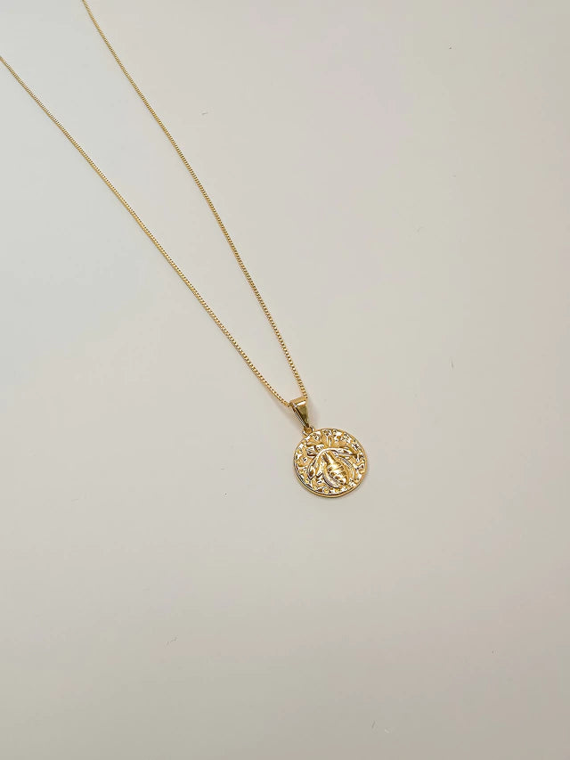 Colar Abelha Medalha Maria Banho Ouro 18K