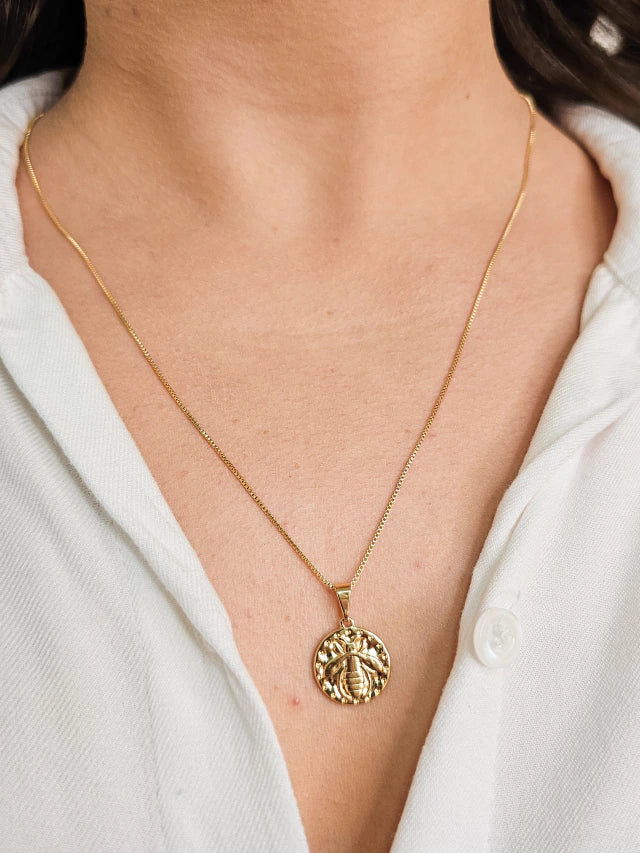 Colar Abelha Medalha Maria Banho Ouro 18K