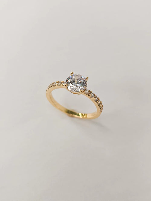Anel Solitário Cravejado Clara 6mm Banho Ouro 18k
