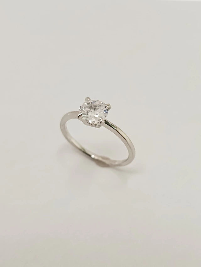 Anel Solitário Zircônia Elis 6mm Banho Ródio Branco