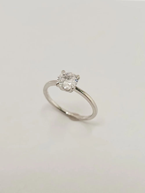 Anel Solitário Zircônia Elis 6mm Banho Ródio Branco