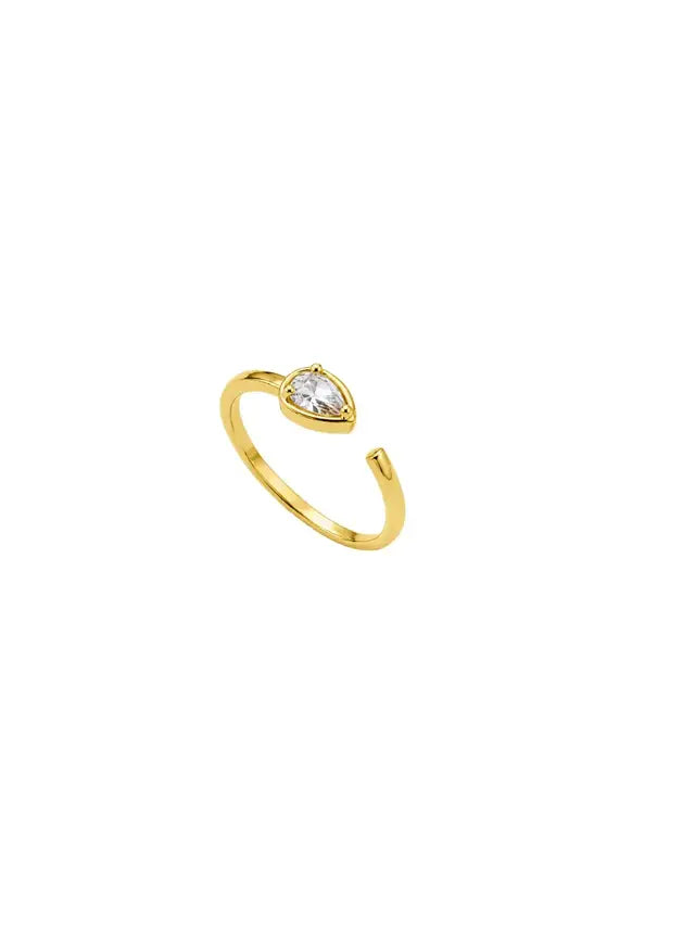 Anel Cristal Clara Regulável Banho Ouro 18k