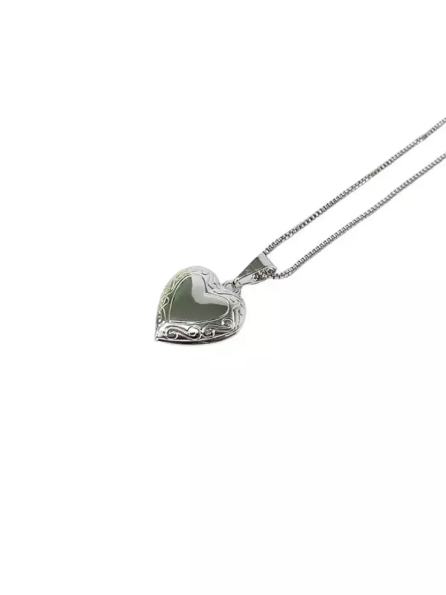 Colar Relicário Mini Coração 45 cm Banho Ródio Branco | Pronto com suas fotos