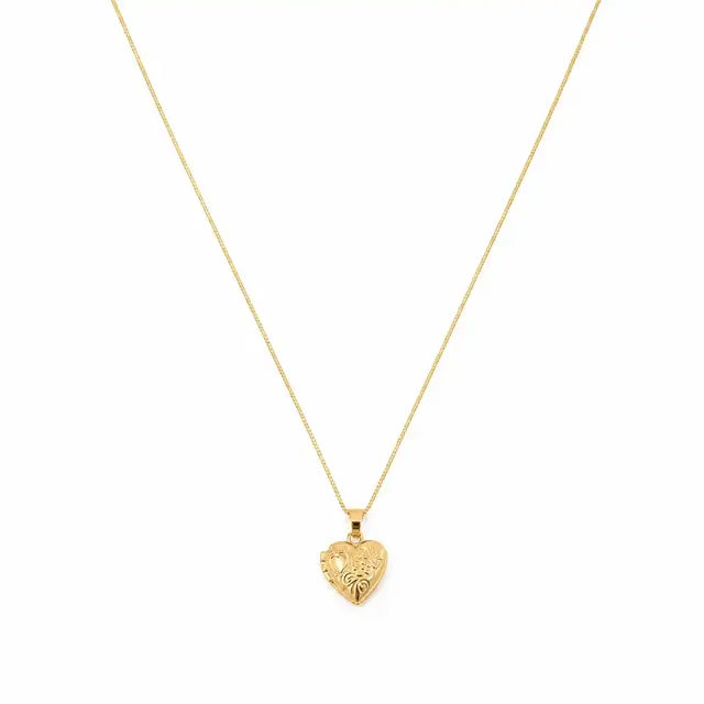 Colar Relicário Mini Coração Detalhado 45 cm Banho Ouro 18k | Pronto com suas fotos