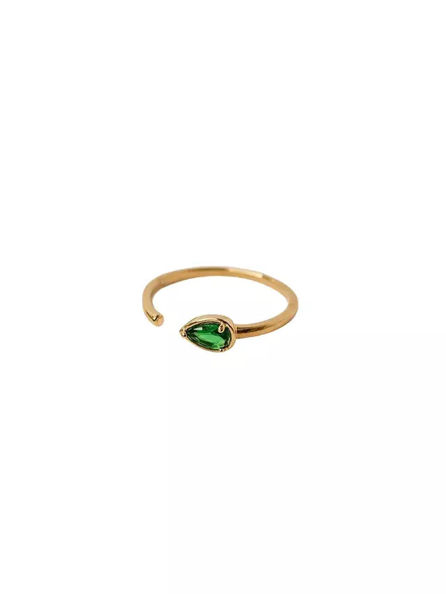 Anel Esmeralda Clara Regulável Banho Ouro 18k