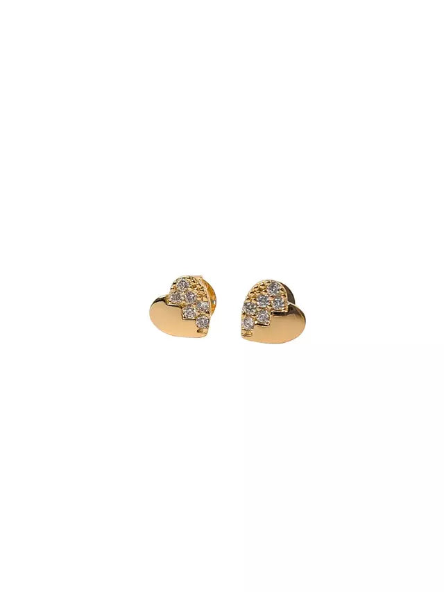 Brinco Coração Cravejado Banho Ouro 18K
