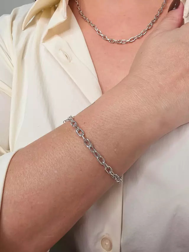 Pulseira Corrente Elos Banho Ródio Branco