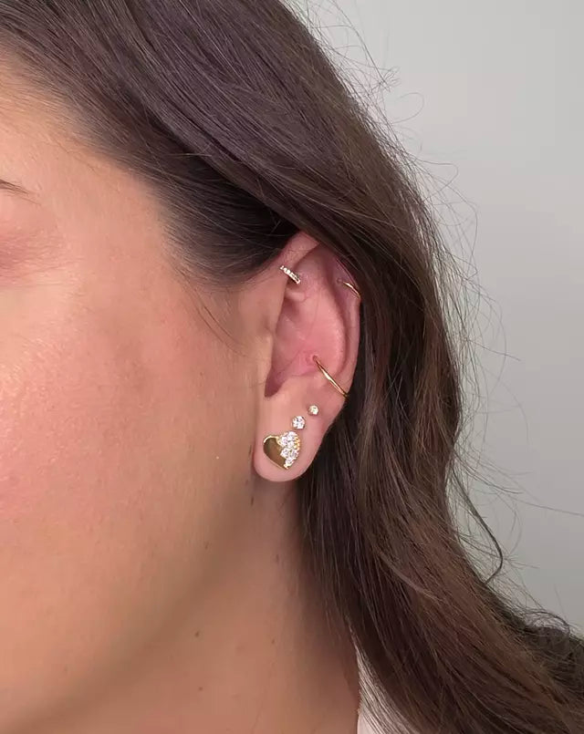 Brinco Coração Cravejado Banho Ouro 18K