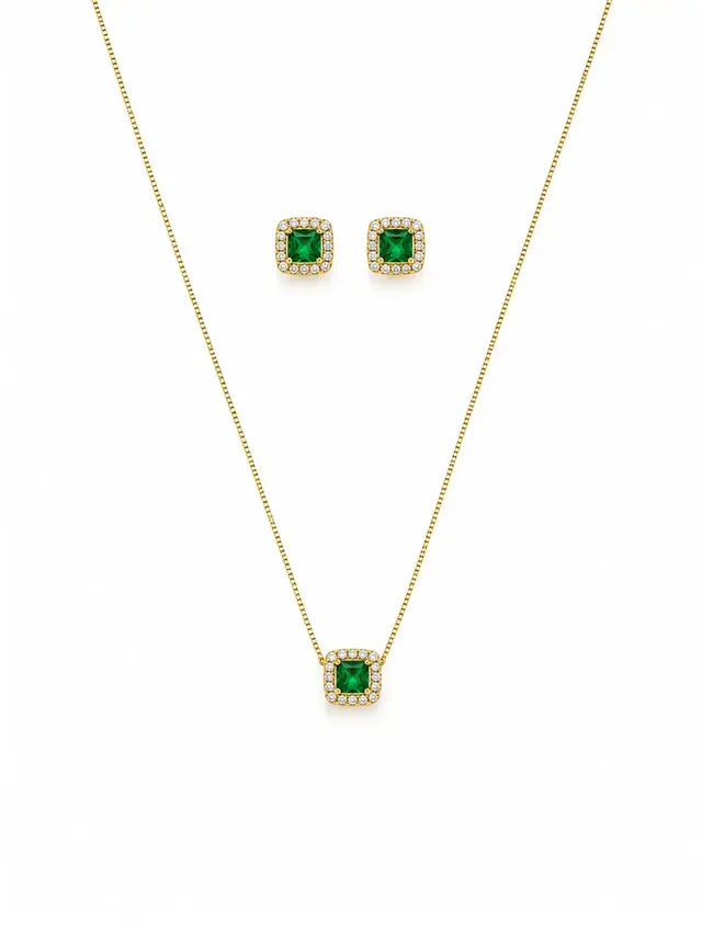 Conjunto Esmeralda 45 cm Banho Ouro 18k