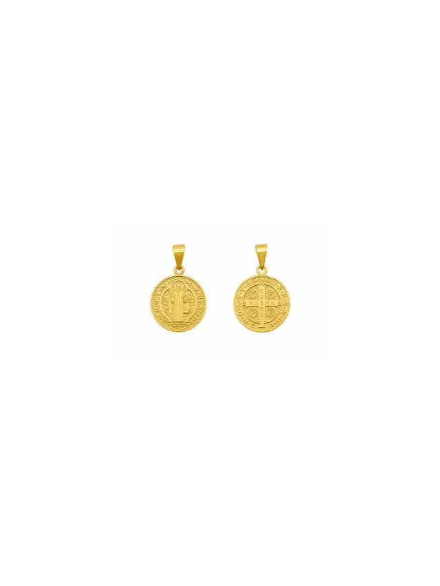 Pingente Medalha São Bento 1.2 cm Banho Ouro 18k