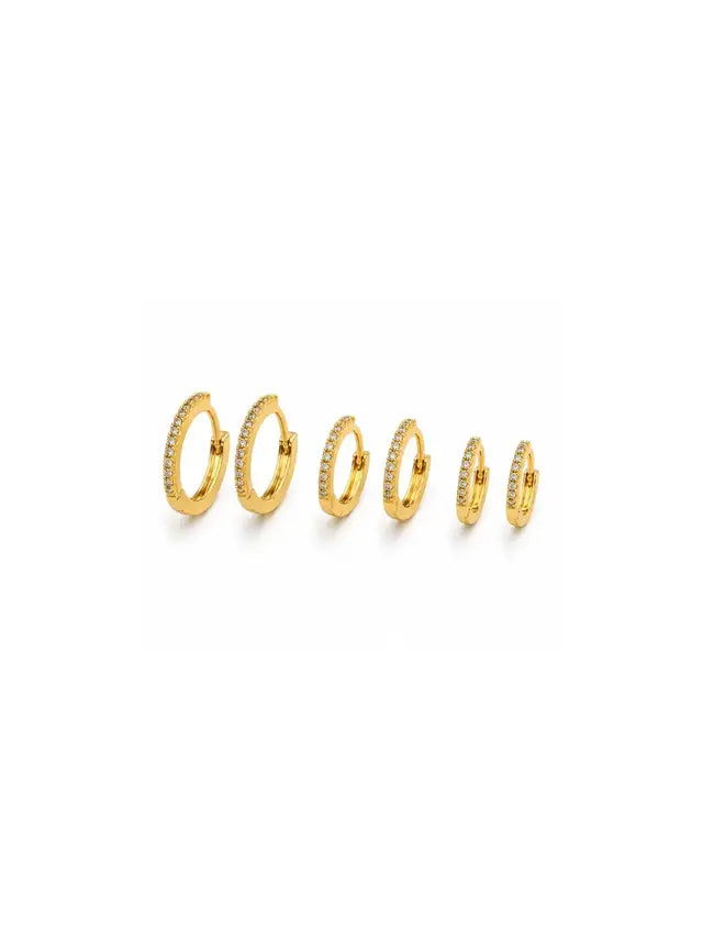Trio Argolas Micro Cravejadas Maria Banho Ouro 18K