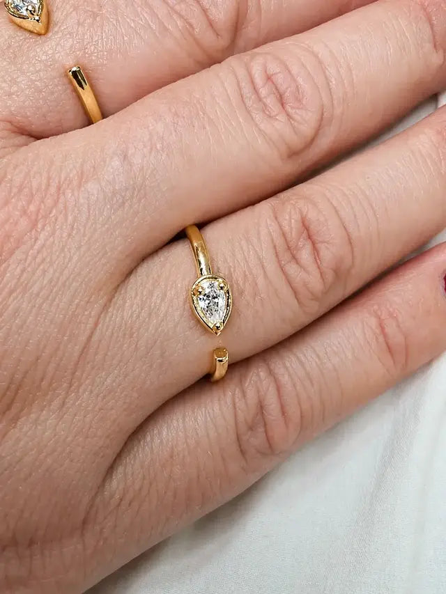 Anel Cristal Clara Regulável Banho Ouro 18k