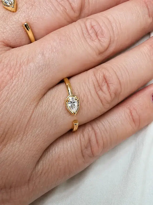 Anel Cristal Clara Regulável Banho Ouro 18k